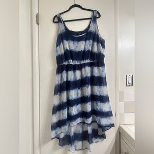 Blue Tie-Dye Slight High Low A-Line Dress (Plus Size)